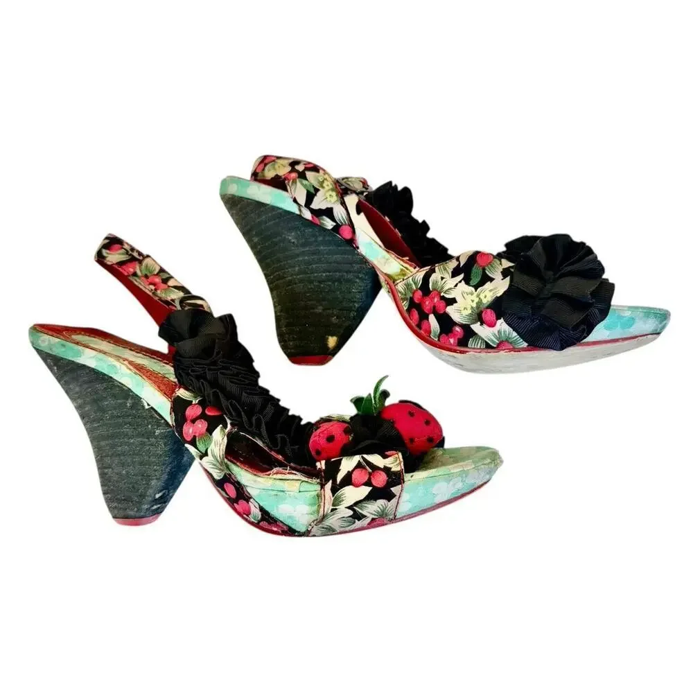 IRREGULAR CHOICE Raspberry Ripples Slingback Sandals Cottagecore Platform 40 9.5